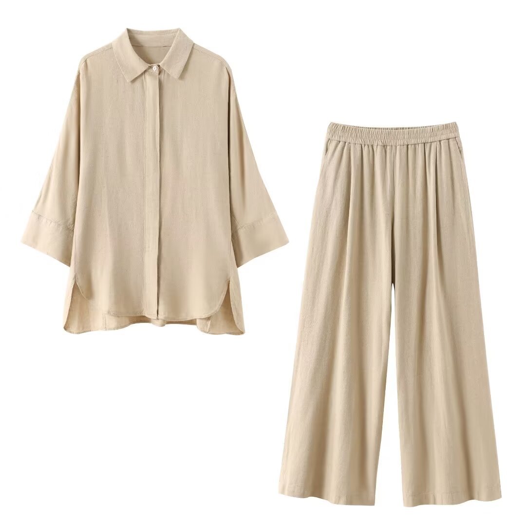 Womens Relaxed-fit Top And Wide-leg Pants Casual Set