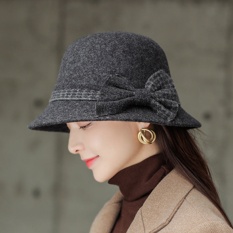 Ladies Fashion Bow Knot Wool Pot Hat