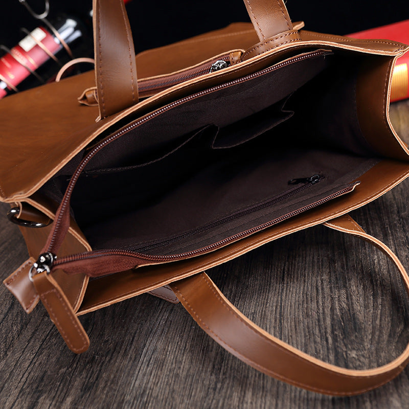 Men's Retro Crazy Horse PU Leather Tote Bag