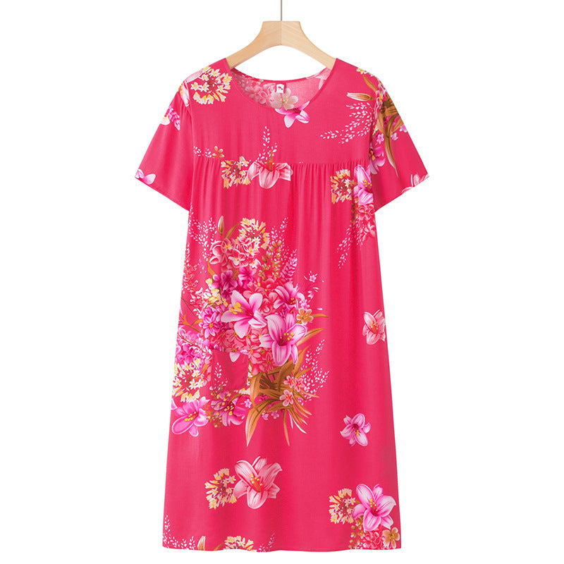 Women's Thin Loose Cotton Silk Short-Sleeve Dress
