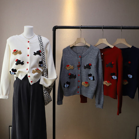 Korean Style Women's Round Neck Cartoon Sweater