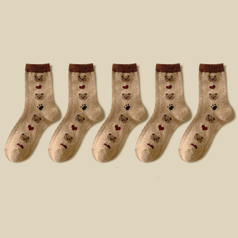 Thick Socks Women's Pure Cotton Tide Medium Tube Cute Plus Velvet