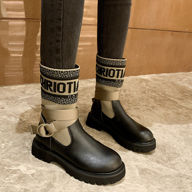 Knit Breathable Paneled Platform Stretch Boots