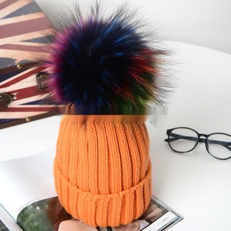 Autumn And Winter Pom-pom Wool Hat Raccoon