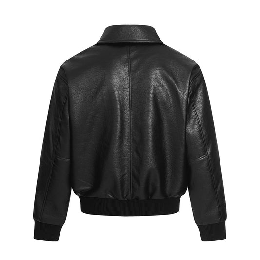 Outdoor Casual Solid-color Lapel Leather Jacket