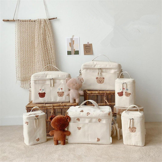 Embroidered Bear Insulated Baby Stroller Storage Bag