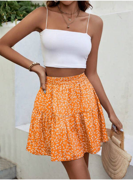 Line Short High Waist Floral Frill Hem Skirt