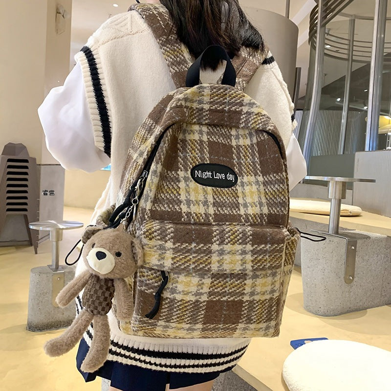 Retro Easy Matching Woolen Checked Backpack