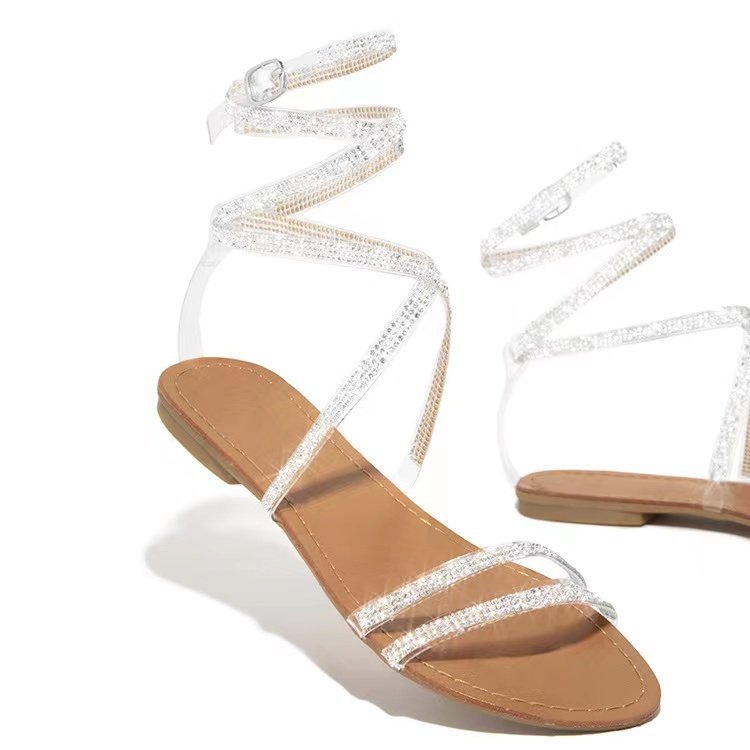 Summer Fashion Flat Heel Plus Size Rhinestone Ladies Sandals