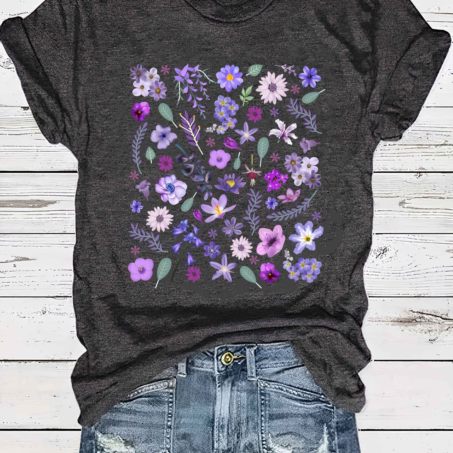 Women's Loose-fit Round-neck  Semi-sheer Top