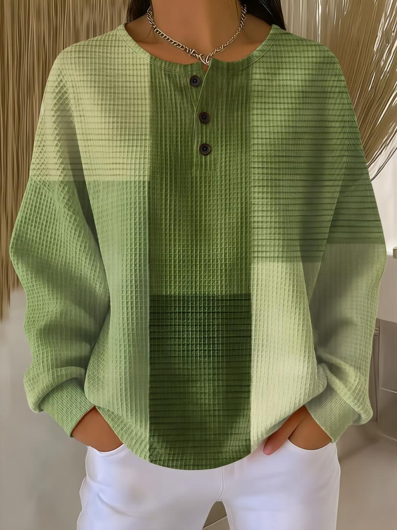Retro 3D Digital-Print Three-Button Stand-Up Collar Sweater