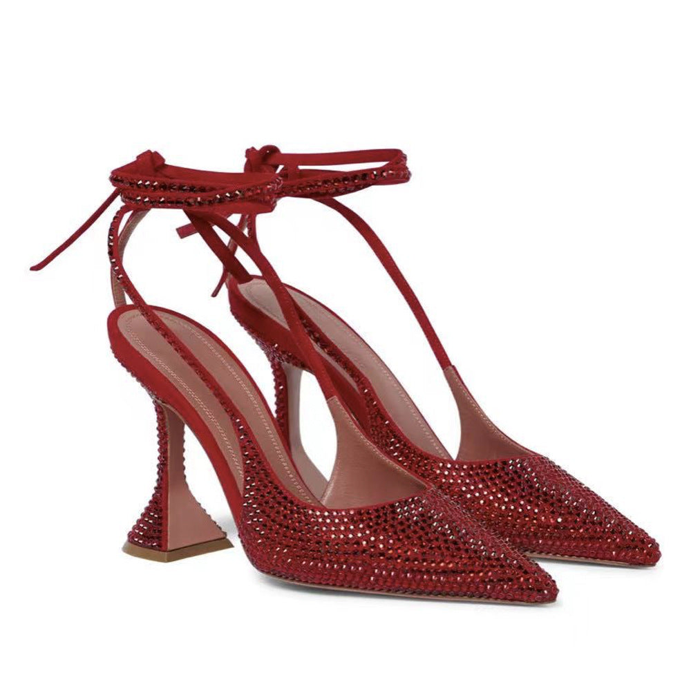 Women's Rhinestone High Heel Strap Bow Sandals
