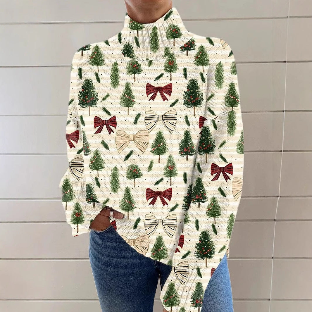 Women's Christmas Printed Turtleneck Sweater