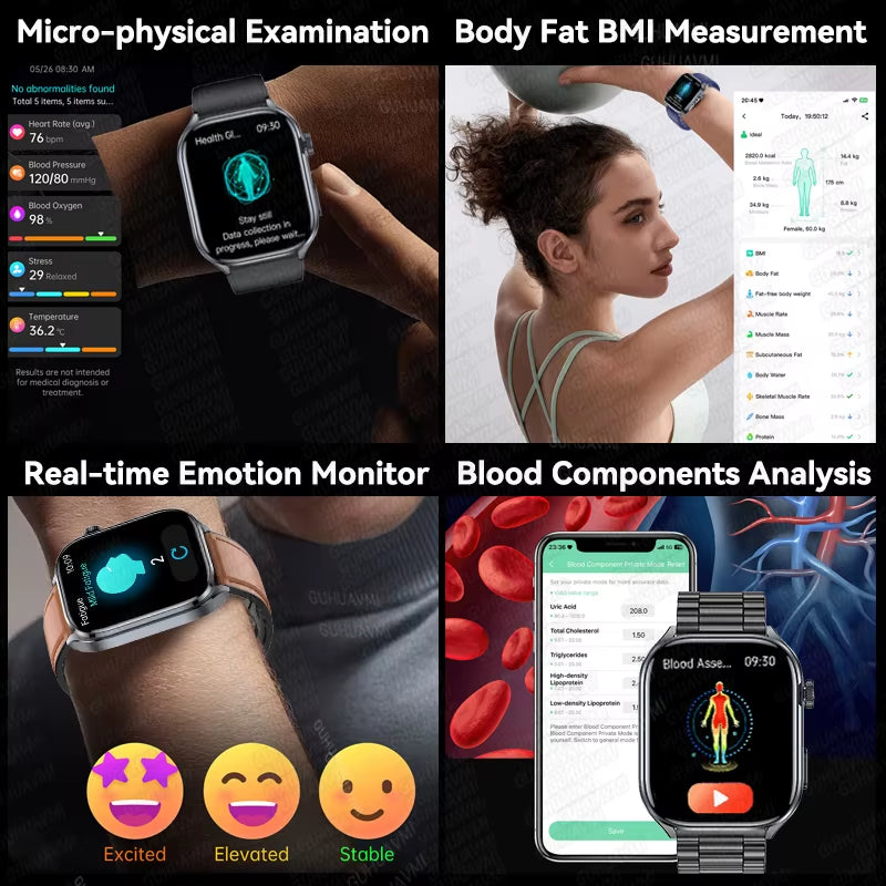 2025 New ECG+PPG AI Healthy Diagnose Smart Watch Men Blood Lipid Uric Acid BT Call Flashlight Blood Pressure Health Smartwatch