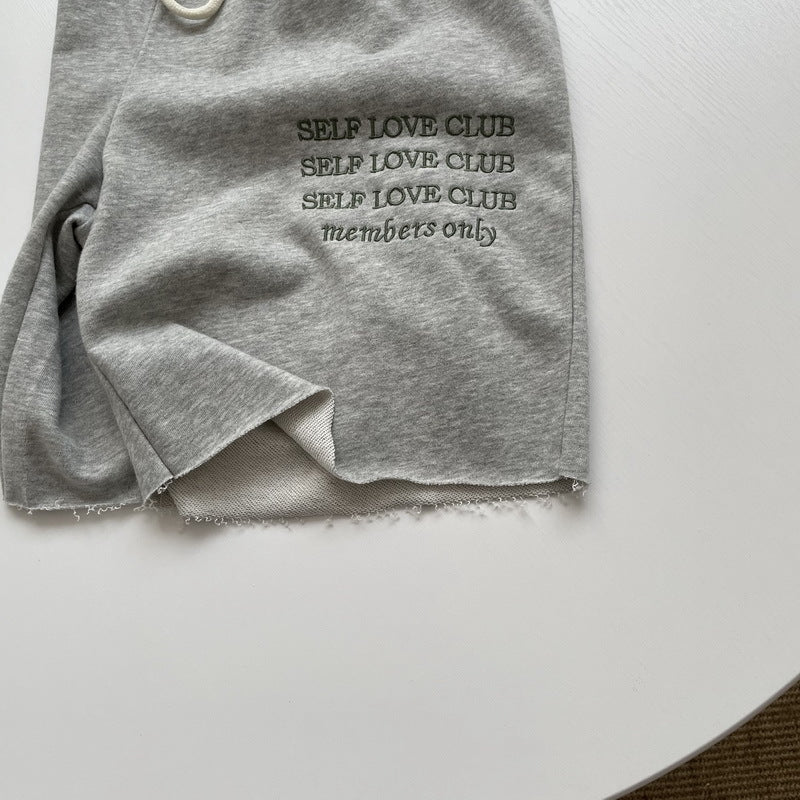 Vintage Linen Grey Green Letter Embroidered Loose Shorts