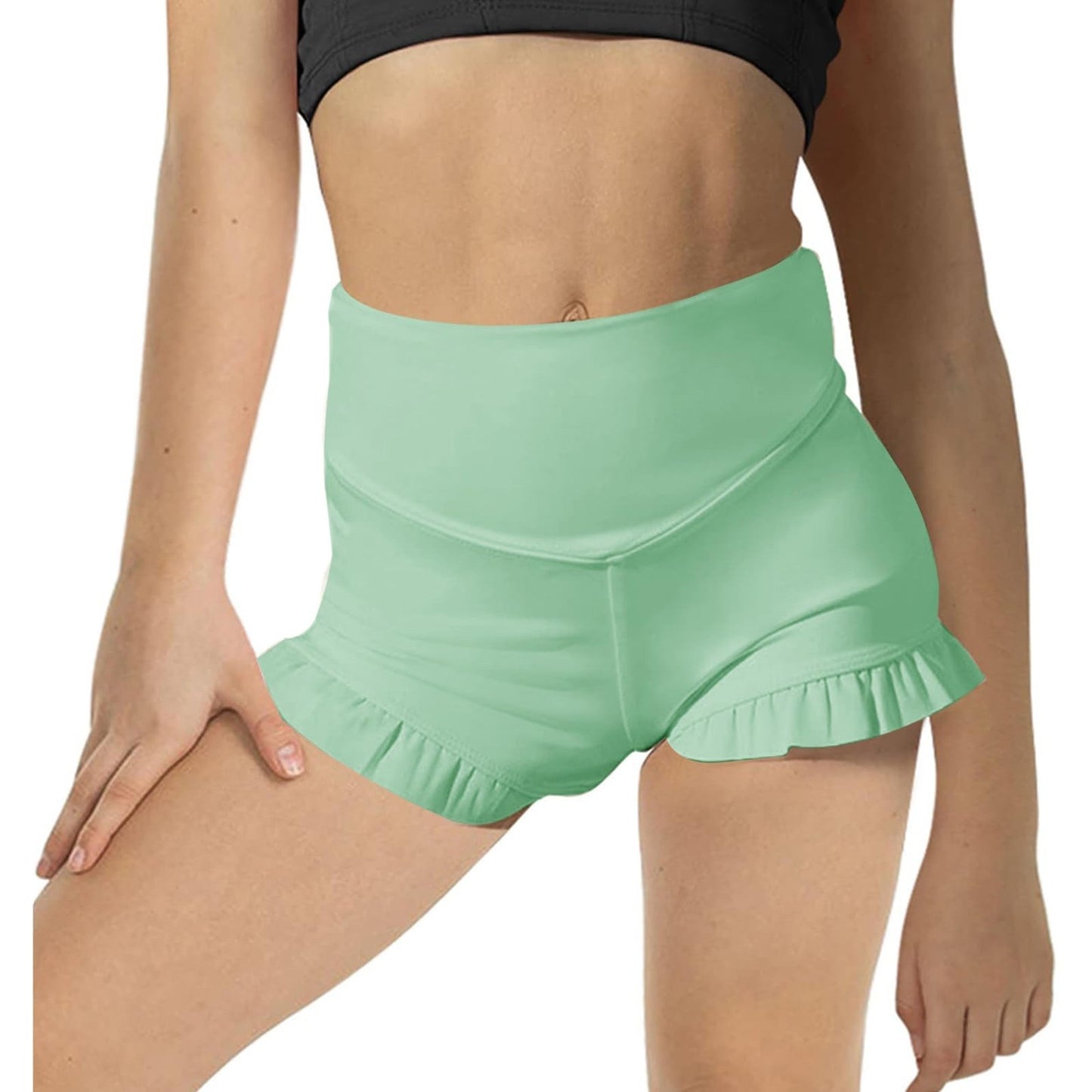 Kids Fashion Solid-Colored Ruffle-Trimmed Casual Fitness Shorts