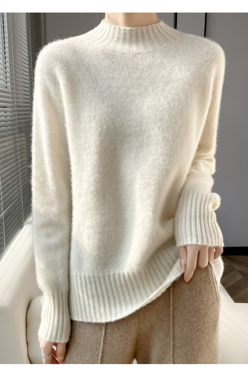 Thickened Half-high Collar Pure Wool Sweater Women's Seamless Sweaters Bottoming Shirt