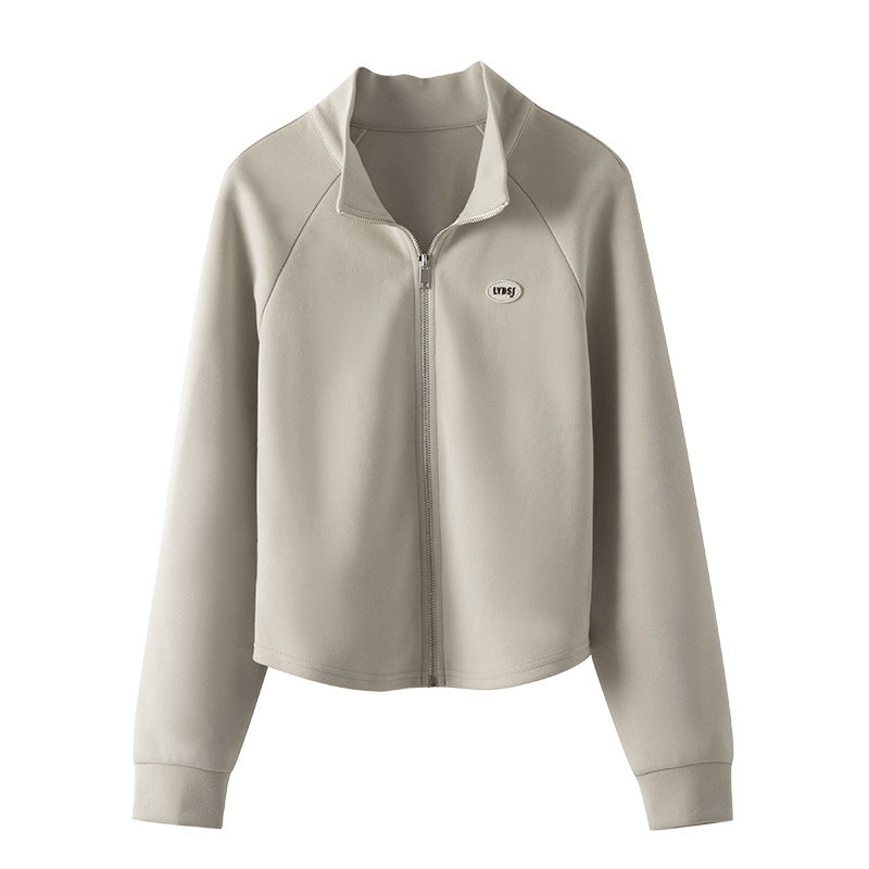 Kvinders Sports Raglan Sweater Kort Broderi Lynlås Cardigan Overtøj