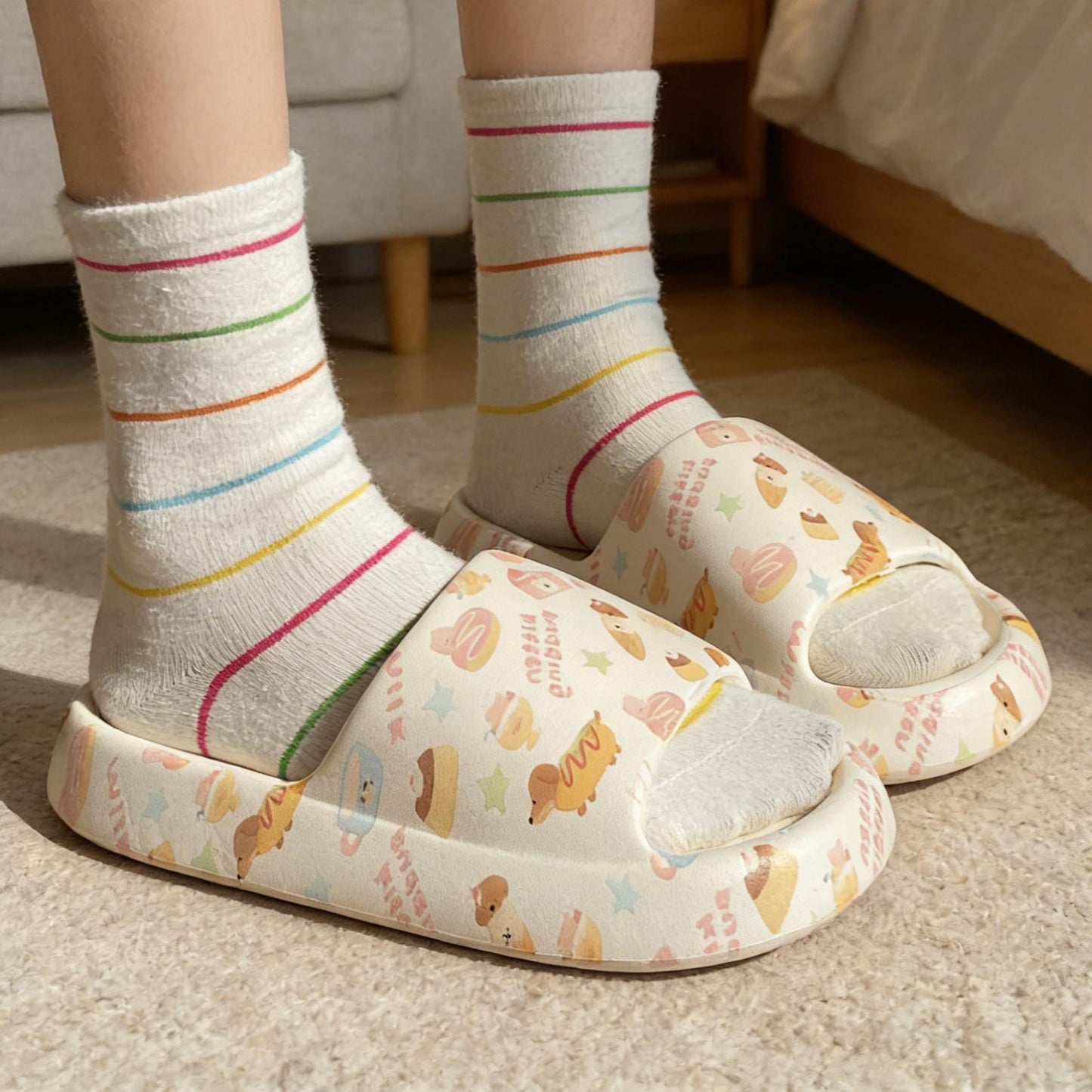 Printed Sausage Dog Slide Sandals For Women