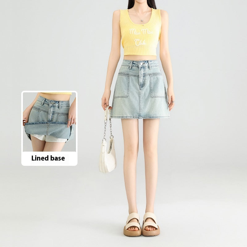 Denim Skirt Lining Safety Pants Design Sense All-match Blue