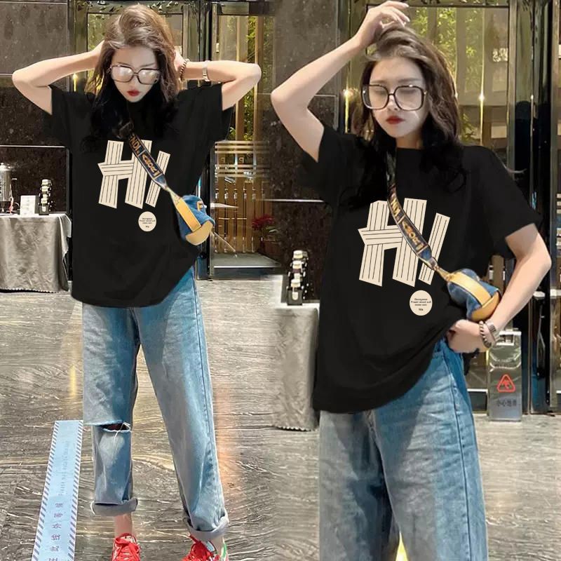 All-matching Letter Print Short-sleeve T-shirt Women's Round Neck Top