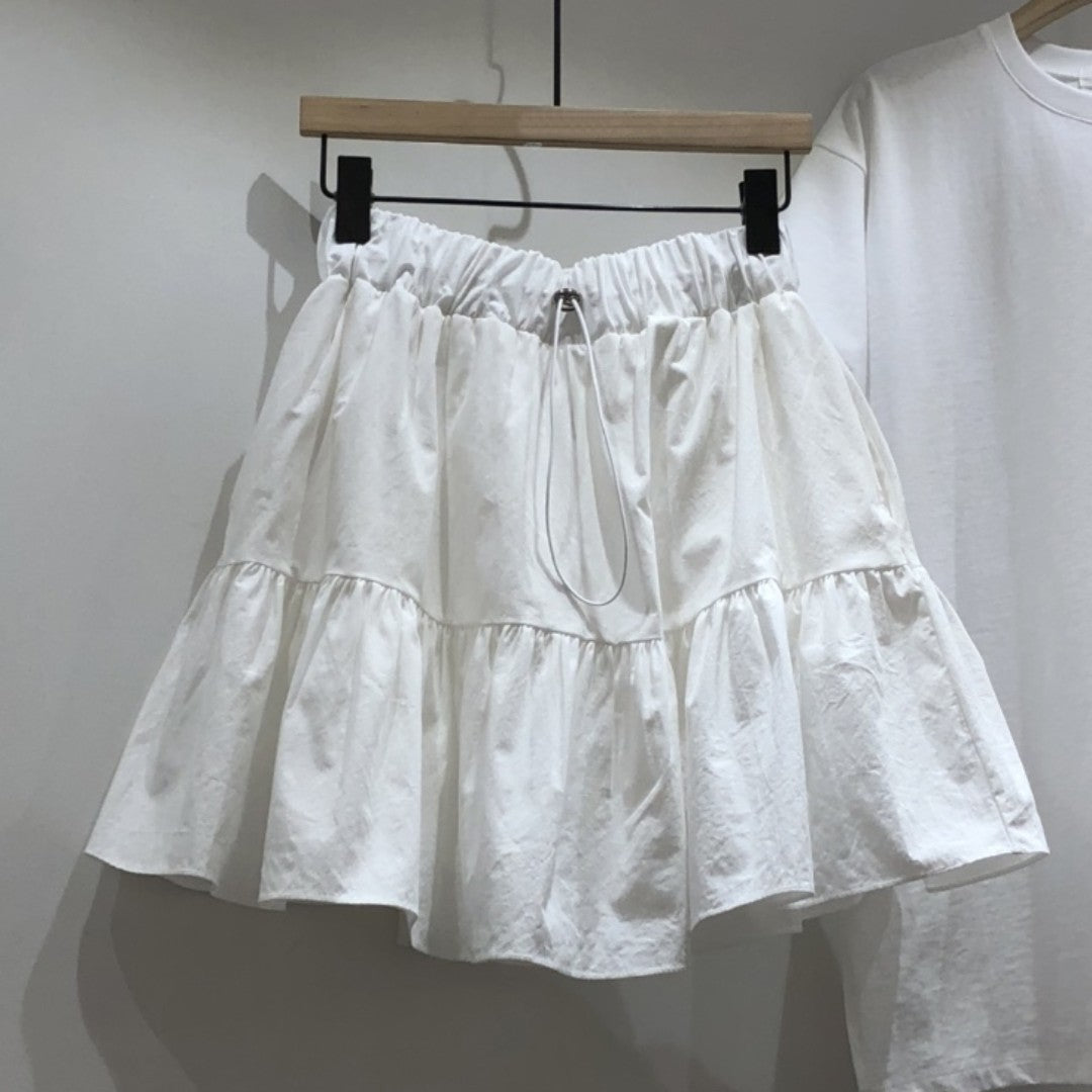 New High Waisted Elastic Drawstring Ruffled Skirt For Women
