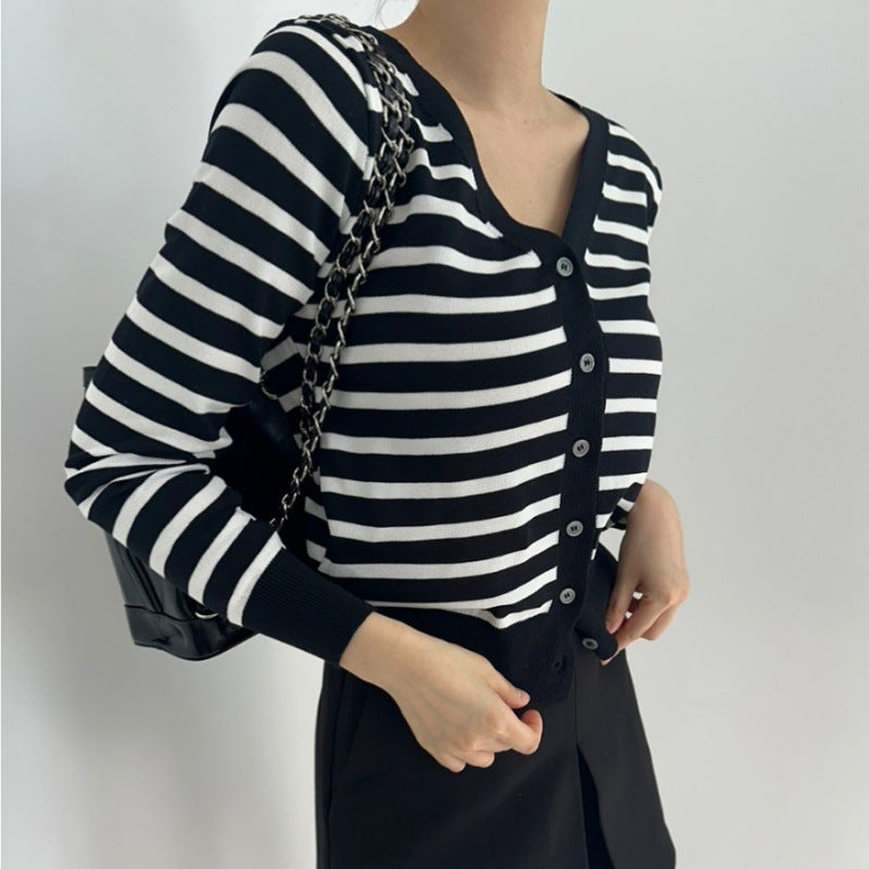 Autumn Soft Sticky Striped Sweater Top