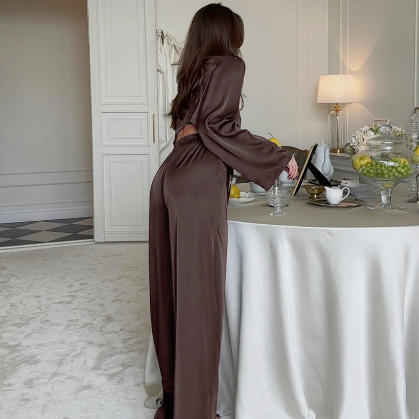Woven Comfortable And Soft Long-sleeve Pajama Pants Set