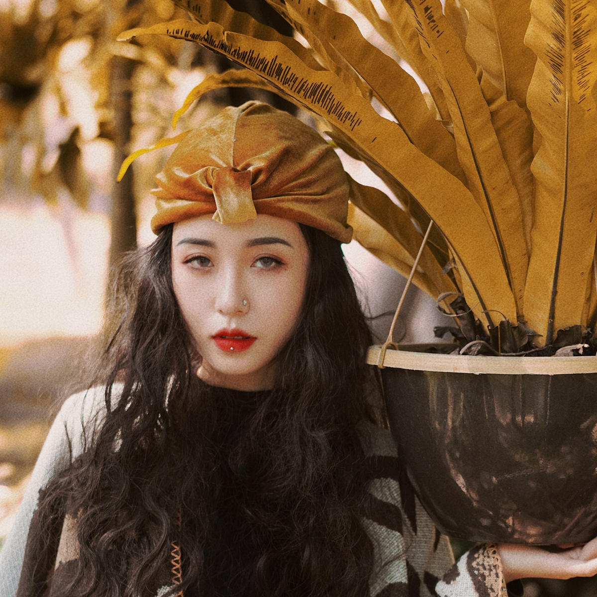 Vacation Trip Shoot Desert Travel Headscarf Vintage Gold Velvet Indian Hat