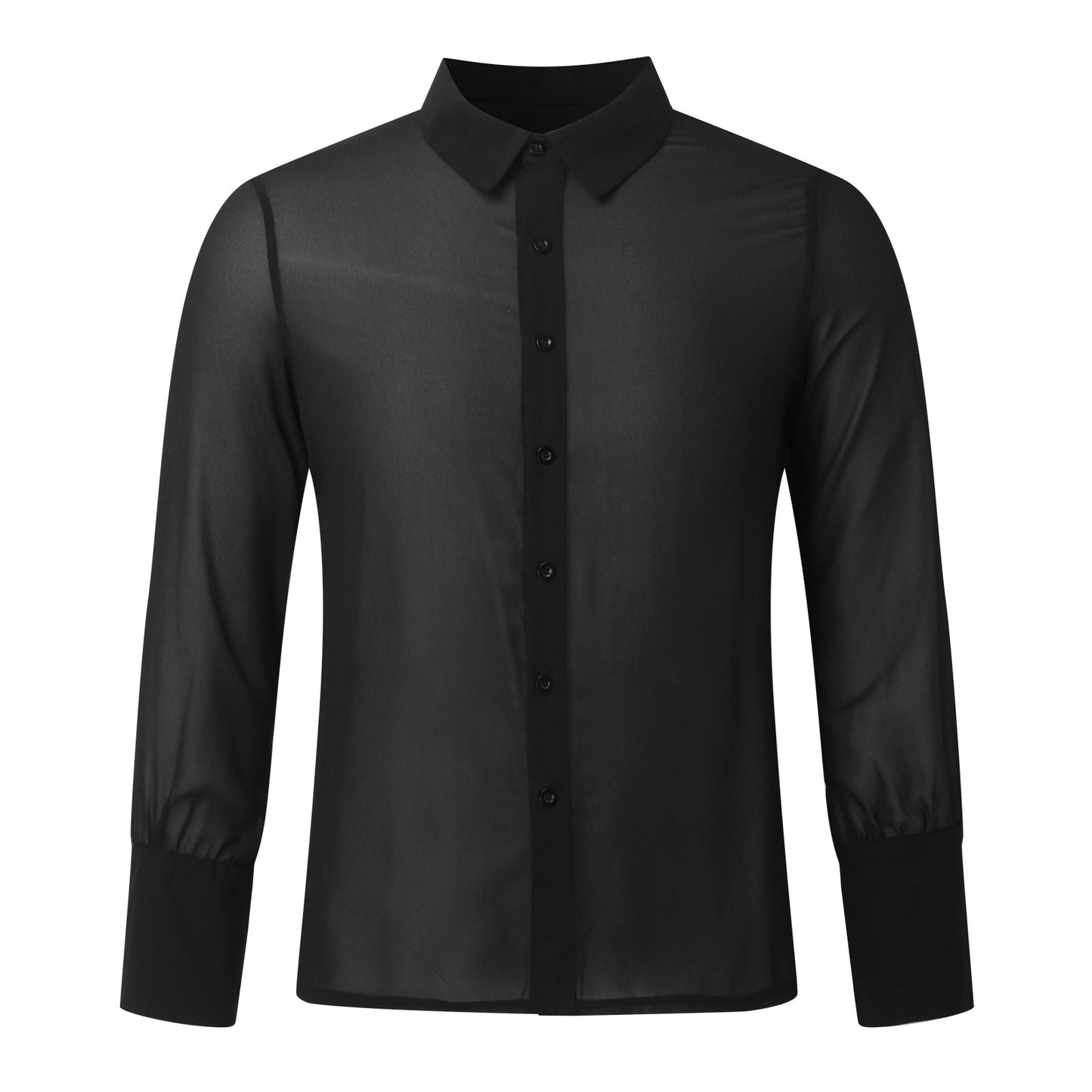 Sort Tynd Gennemsigtig Chiffon Slim Skjorte til Mænd