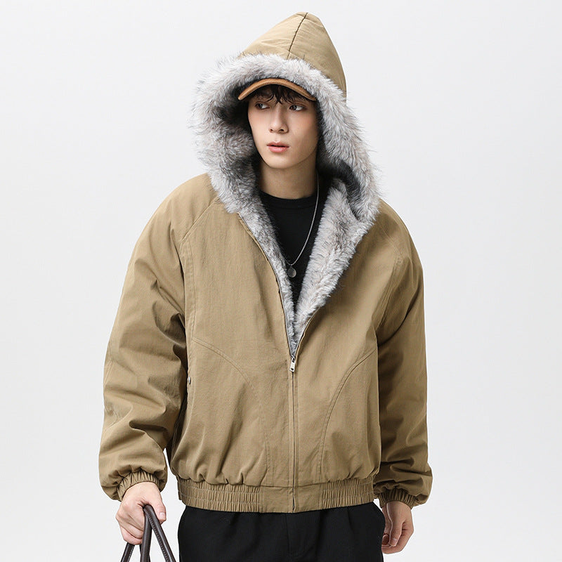 Mens Retro Fleece Lined Collar Cotton Padded Jacket