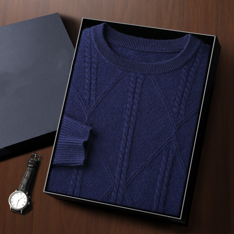Efterår og vinter ny rundhalset diamantgitter snoet kashmir herresweater