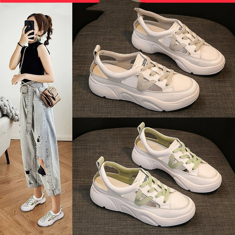 Hollow Toe  Sports Flat Mid-heel Women's Shoes