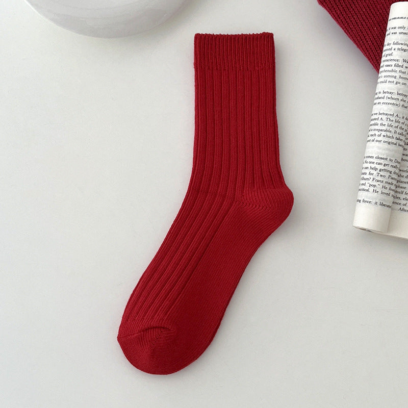 Women's Red Middle Tube Cotton Socks