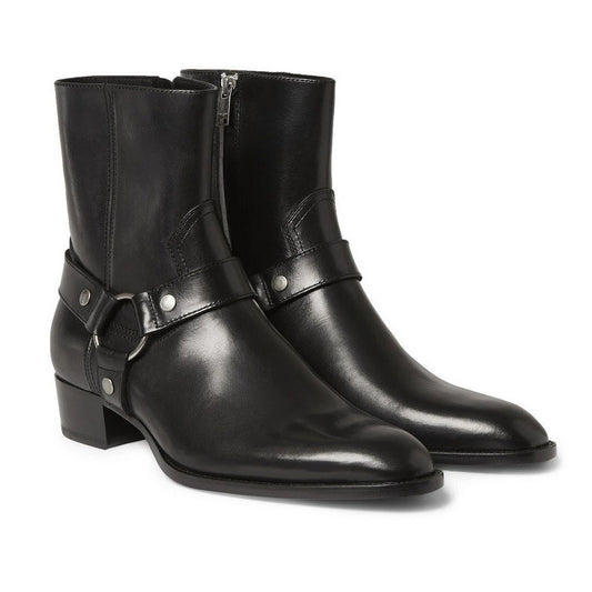 Pointed-toe Leather Martin Boots For Men