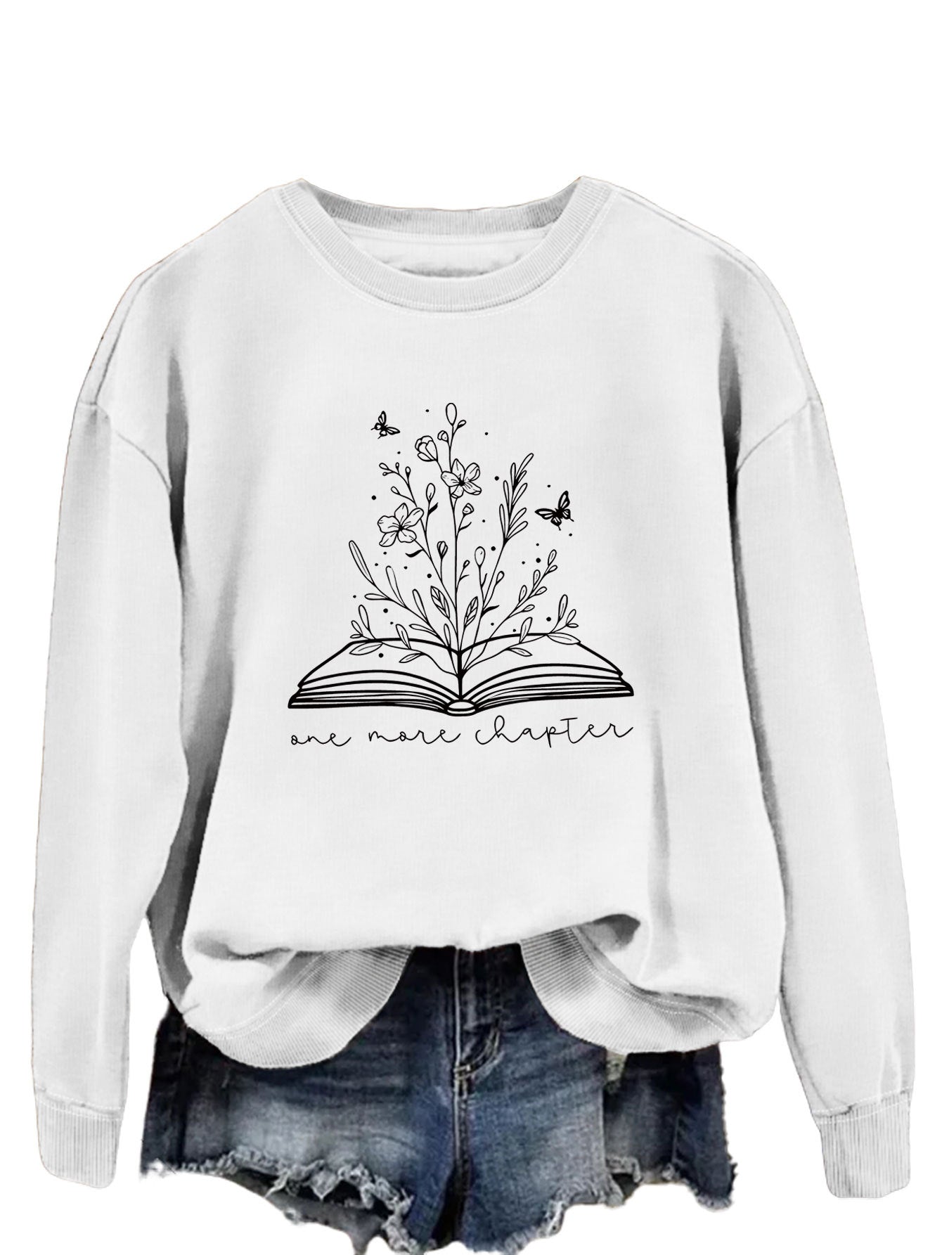 Rund Hals Enkel Langærmet Løs Sweatshirt til Kvinder med Bogstaver