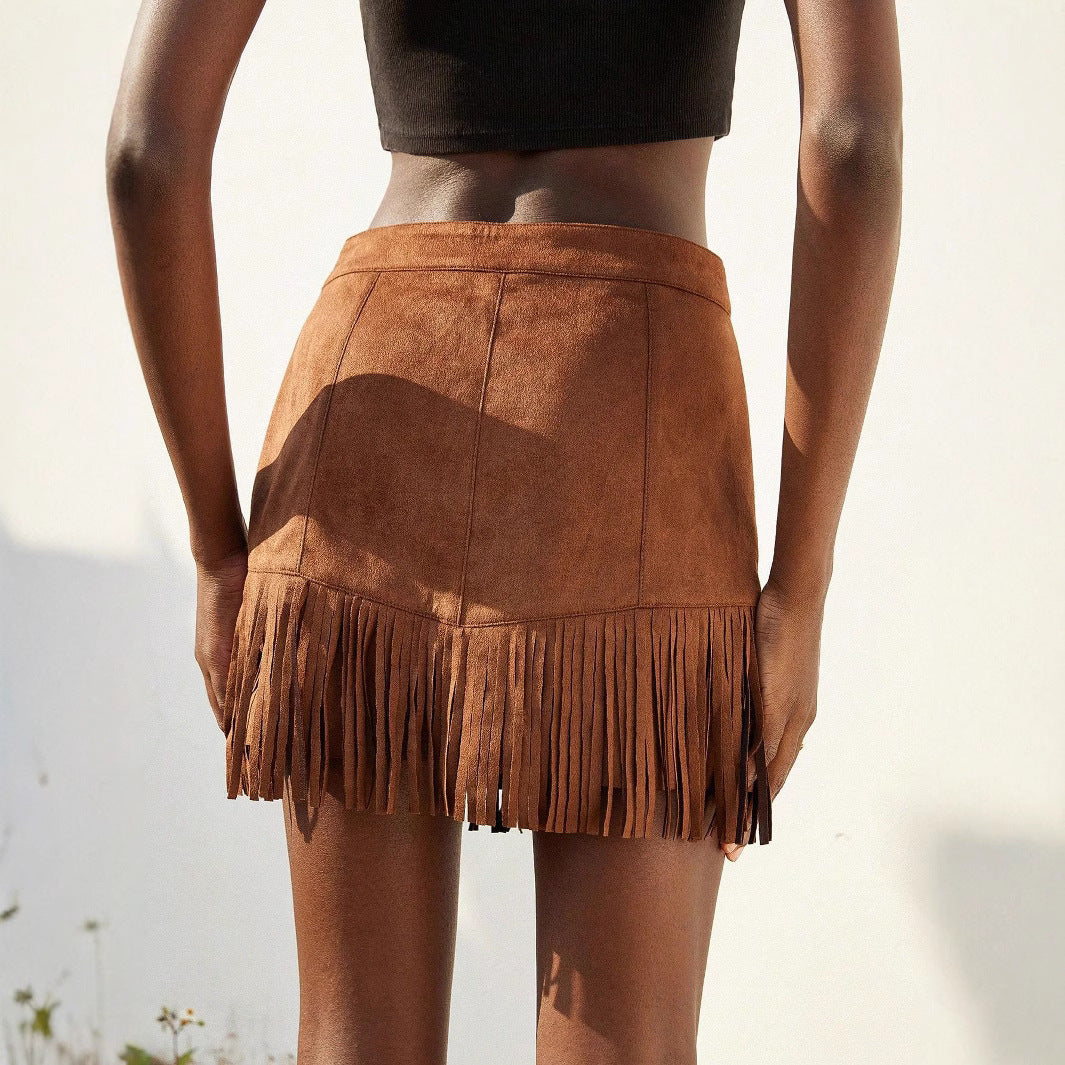 New Womens Skirt With Tassels And Studs