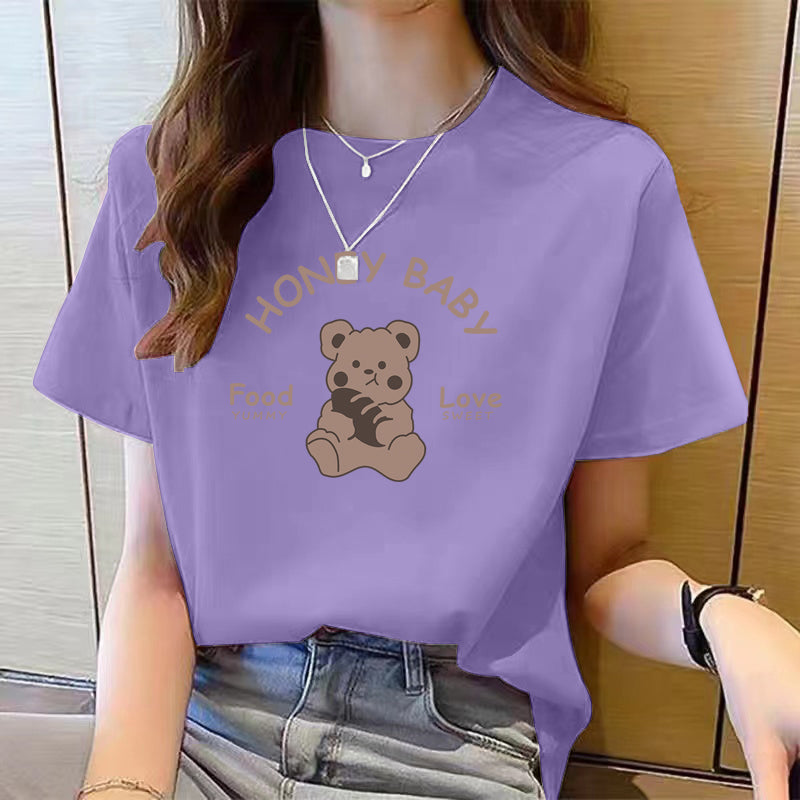 Women's Cute Bear Plus Size Cotton Short Sleeve T-shirt