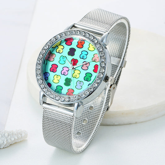 Sødt bjørnemønster fashion sølvetui med diamanter