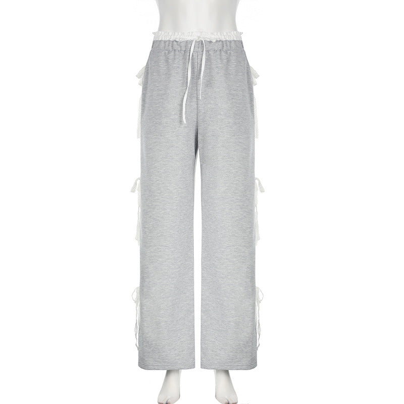 Women's Fashion Stitching Bow Casual Sweatpants