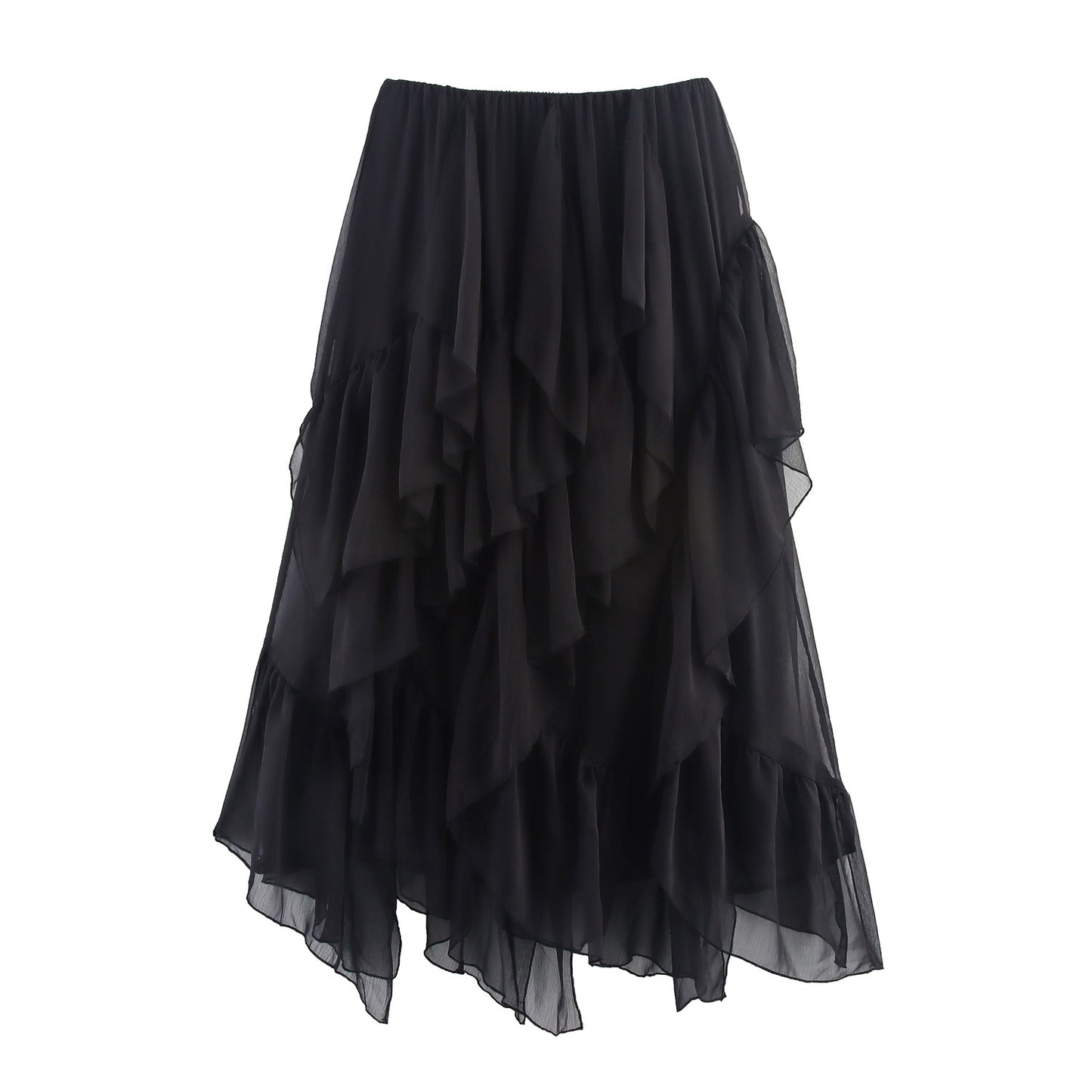 European And American-style Summer Womens Mid-length Ruffled Hem Skirt