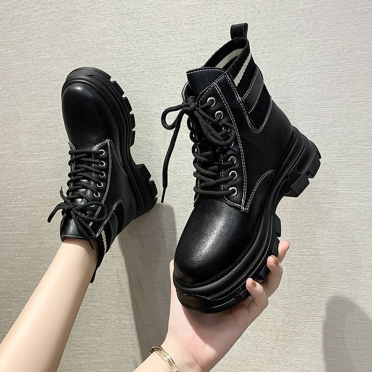 Lace Up Ankle Boots British Style Round Toe Casual