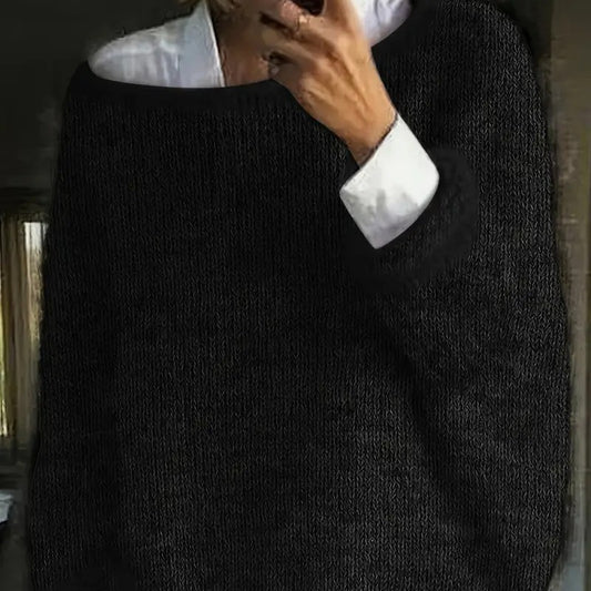 Women's Casual Off Shoulder Sweater Solid Color Loose Fit