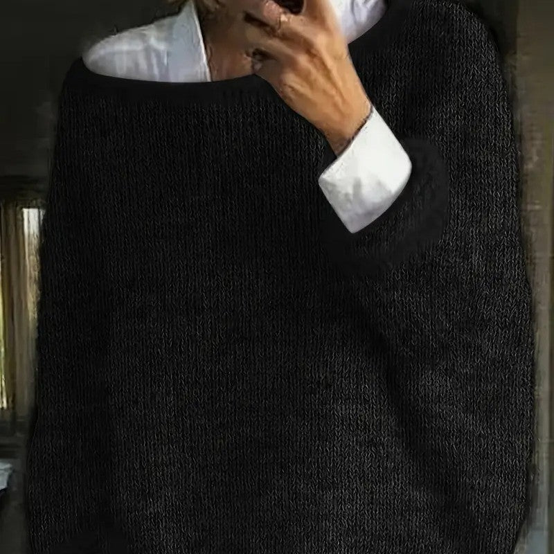 Women's Casual Off Shoulder Sweater Solid Color Loose Fit
