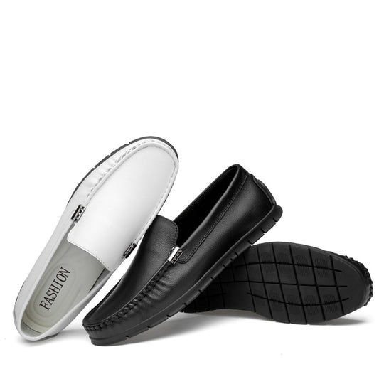 First Layer Cowhide White Flat Peas Shoes Soft Leather