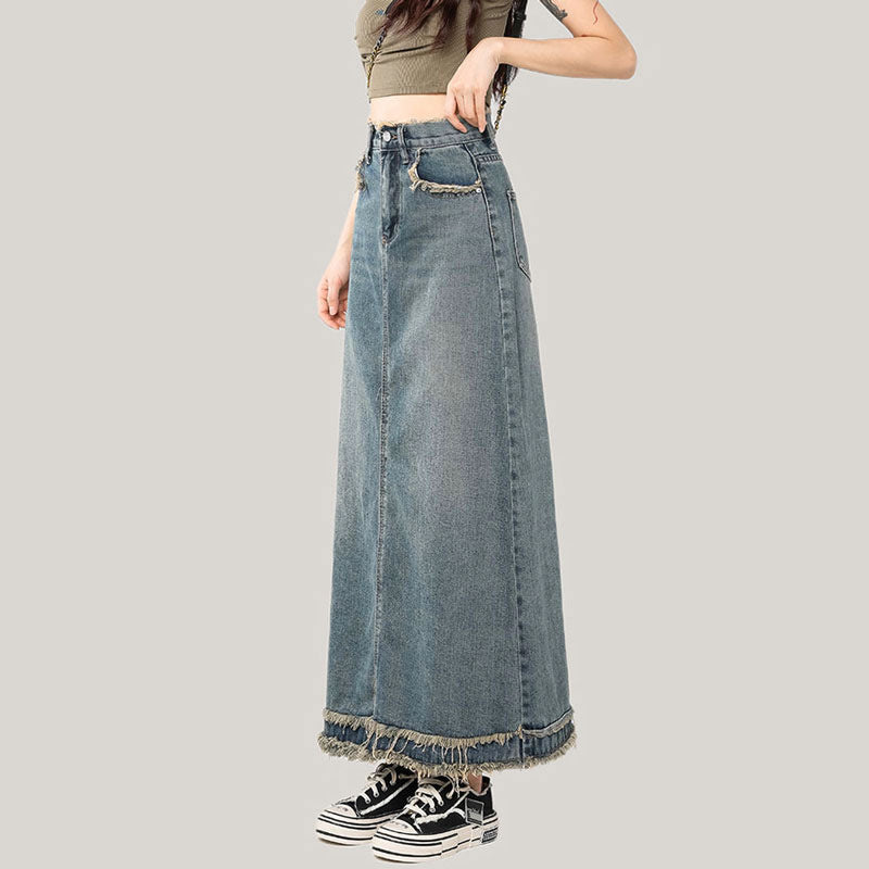 Female Summer Retro A- Line Sheath Niche Flab Hiding Mid-length Skirt Thin