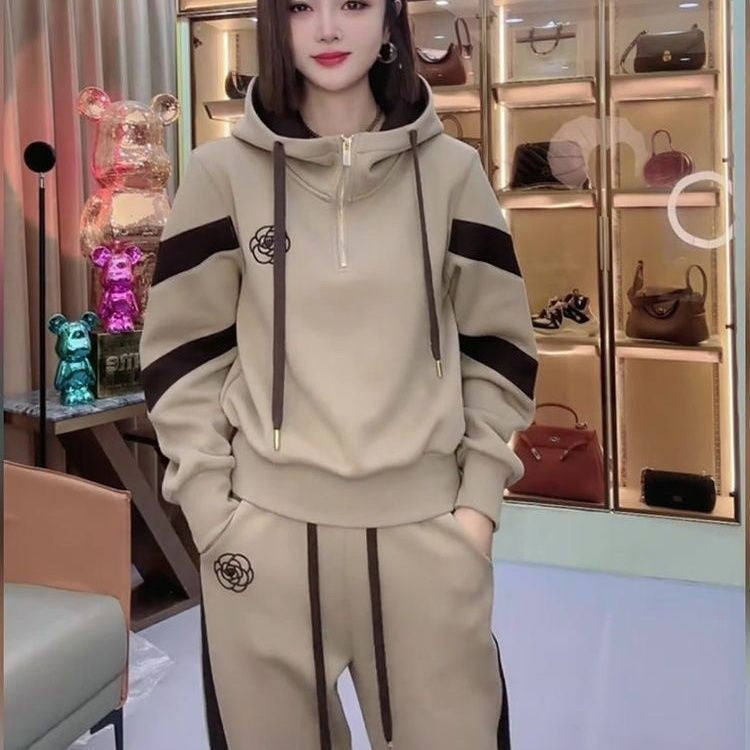 Fleece-lined Hoodie And Wide-leg Pants Two-piece Set Trendy