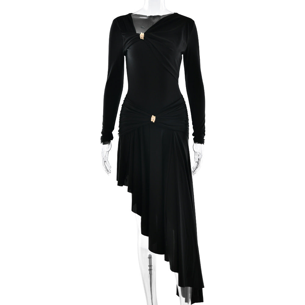 Fashionable Minimalist Asymmetrical Design Womens Long Dress