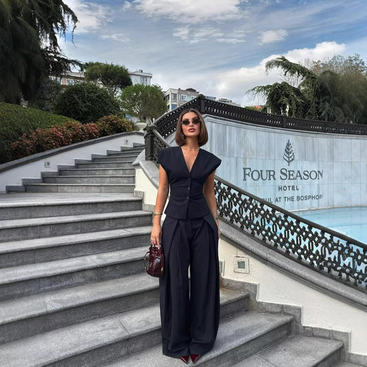 Womens Vest And Wide-Leg Pants Set