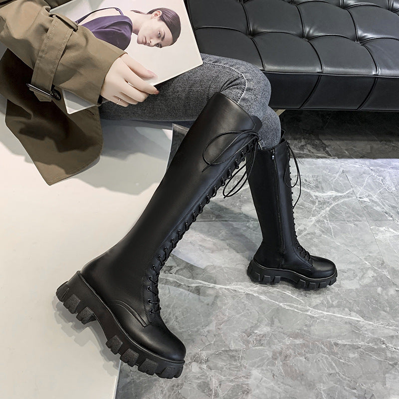 Women's British Style Front Lace-up Round Toe Martin Boots